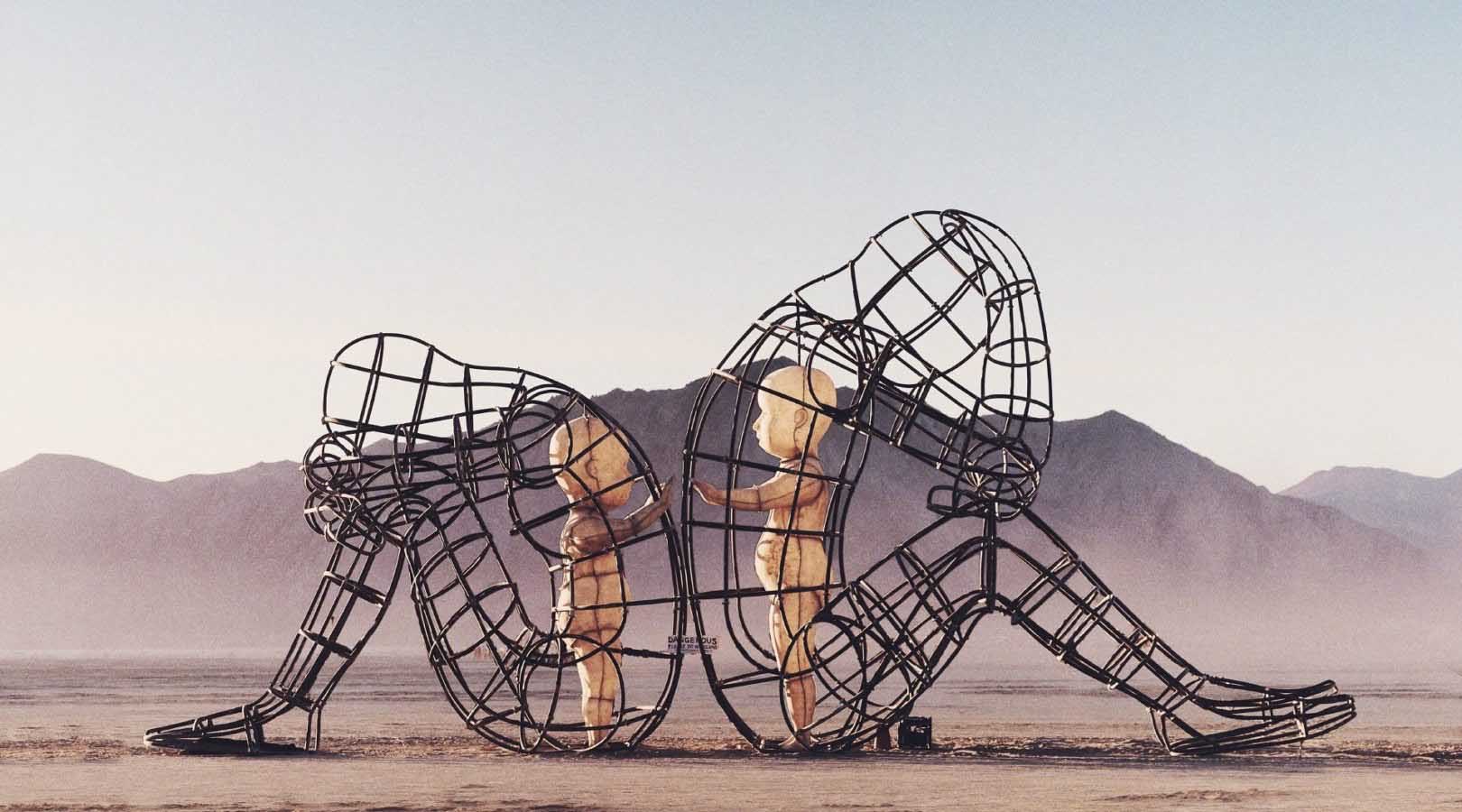 "Love" — sculpture by Alexander Milov (Ukraine), depicting two adults turned away while their inner children reach for connection.